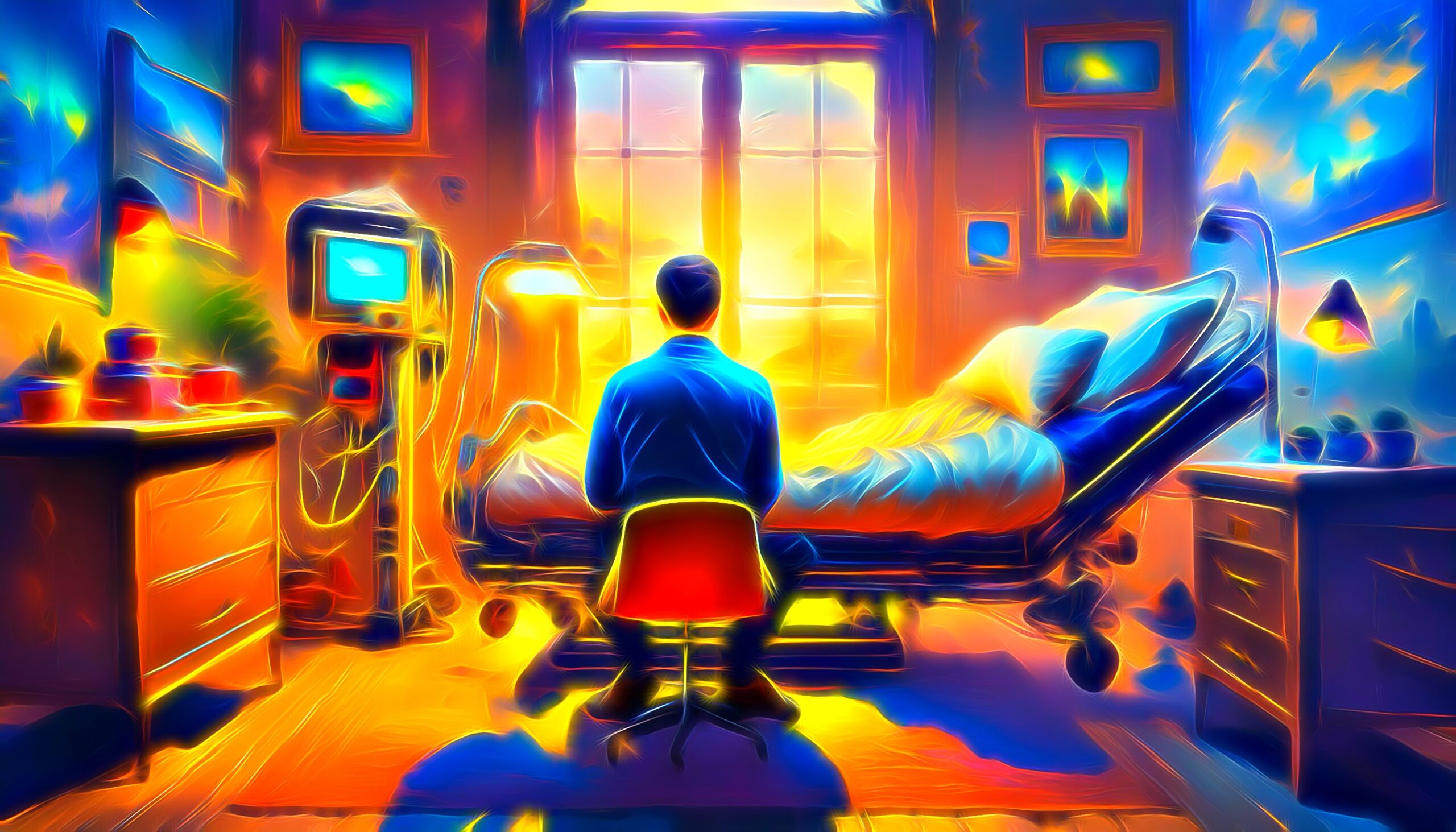 a man sitting in a hospital bed