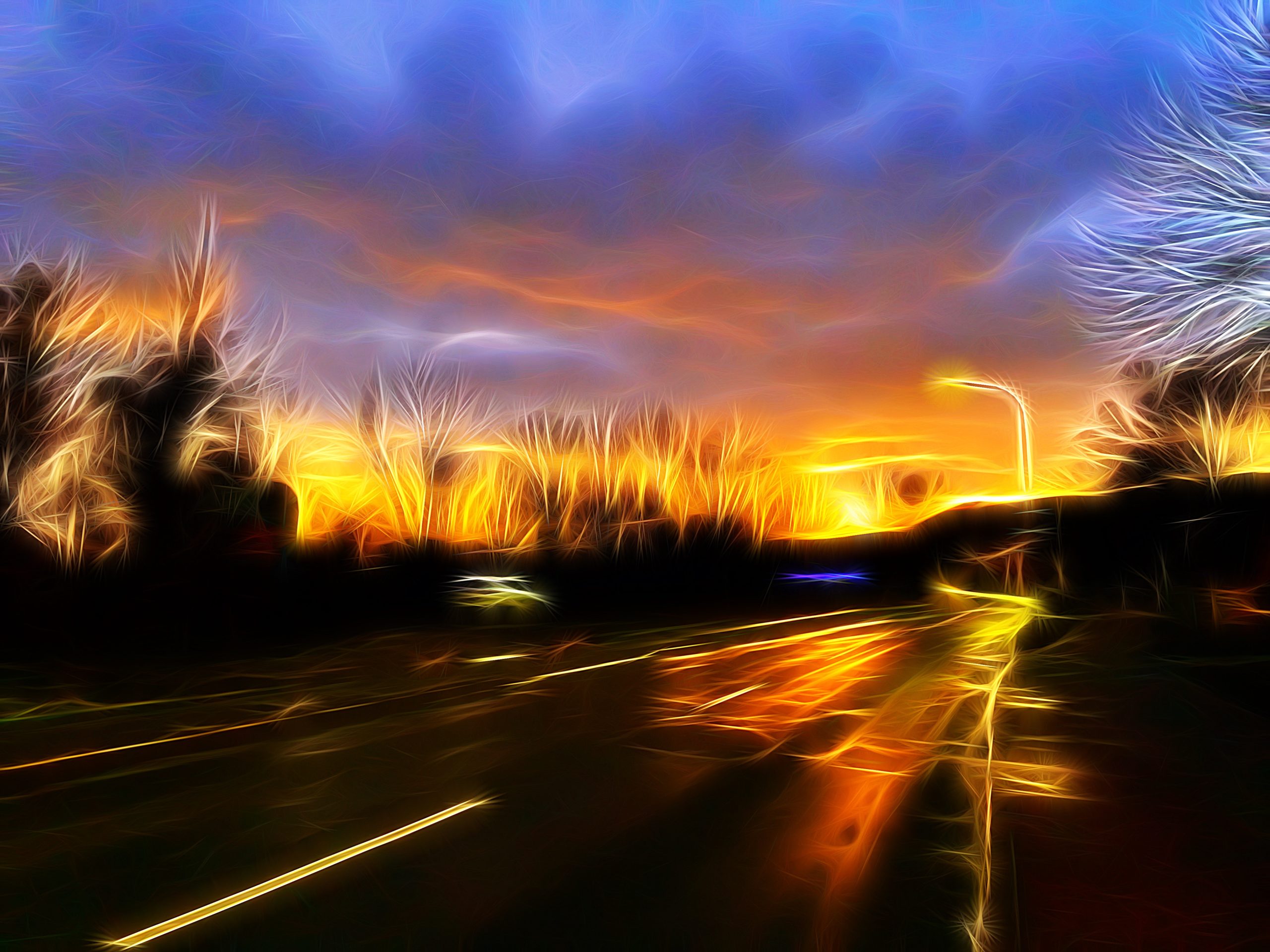 Straße im Sonnenuntergang